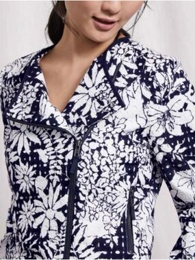 Boden Navy and White Floral Moto Jacket
